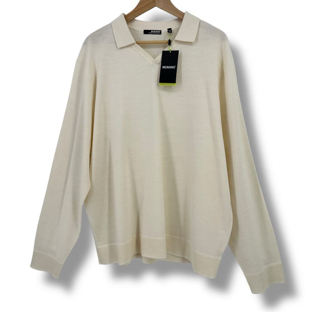 Murano Cream Split Neck Collar Sweater Mens Size XXL